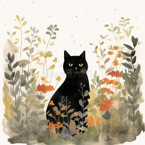 A black cat in a field of flowers - naive painting - generative AI royalty free stock images Cat And Flowers, Naive Painting, A Field Of Flowers, Field Of Flowers, A Black Cat, Floral Graphic, Flower Field, Vector Background, Cat Art