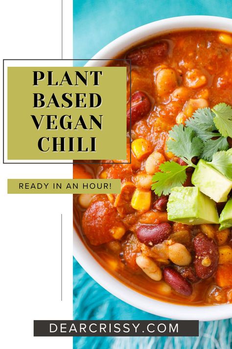 Plant Based Vegan Chili is ready in an hour. This healthy chili is packed with great northern beans, kidney beans, and vibrant vegetables. With a blend of fire-roasted tomatoes and zesty spices, each bite offers a comforting explosion of flavor. Perfect for cozy nights or meal prep, this chili is a delicious way to enjoy a nutritious, vegan meal. Healthy Vegan Chili, Easy Vegan Chili, Best Vegan Chili, Vegan Tortilla Soup, Vegan Chili Recipe, Creamy Broccoli Soup, Healthy Chili, Plant Based Soups, Quinoa Soup