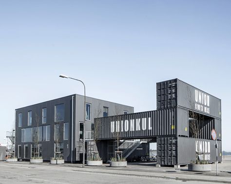 arcgency's shipping container offices in copenhagen are made to be moved Shipping Container Office, Shipping Container Buildings, Container Homes Cost, Shipping Container Architecture, Sea Containers, Used Shipping Containers, Container Conversions, Container Office, Container Ideas