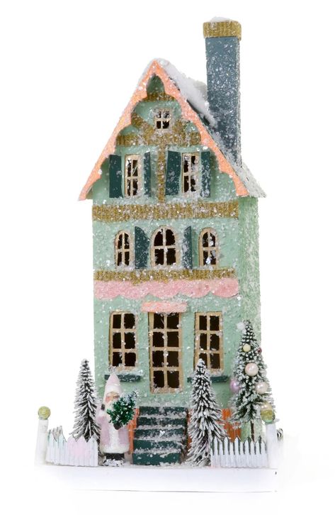 CODY FOSTER & CO | Cozy City Home Decor | Glittering Snow Covers | Little House Decor | Nordstrom Cozy City, Cody Foster, Christmas Village Houses, Glitter Houses, Vintage Inspired Decor, Cardboard House, Putz Houses, Holiday Village, Up House