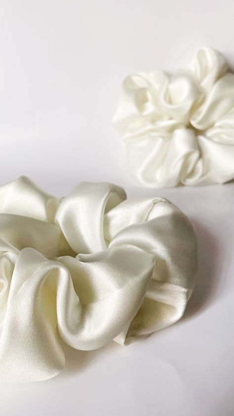 Fully handmade scrunchies ❤️ Bride Scrunchies, White Details, Satin Color, Home Delivery, Concept Store, Pearl White, Scrunchies, Mood Boards, Off White