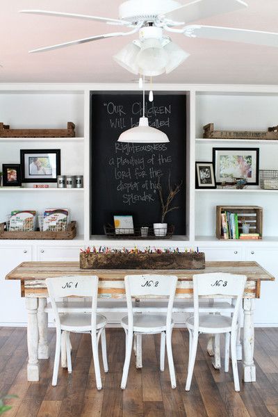 Joannas Home | The Magnolia Mom Homeschool Room Design, Magnolia Fixer Upper, Kitchen Table Centerpiece, Homeschool Room, Kitchen Black, Magnolia Market, Dorm Life, Interior Painting, Magnolia Homes