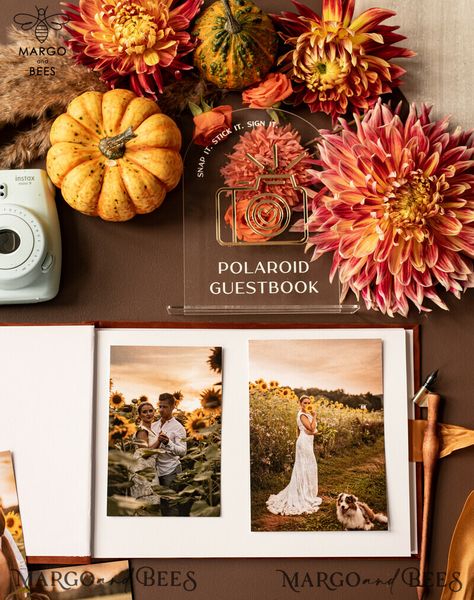 Are you looking for the perfect way to capture memories from your fall wedding? Look no further than the Fall Terracotta Gold Acrylic Wedding Guest Book Personalised. This elegant guest book is not only a beautiful addition to your wedding décor but also a special keepsake that will hold memories from your special day. The Fall Terracotta Gold Acrylic Wedding Guest Book Personalised features a stunning terracotta and gold color scheme, perfect for a fall-themed wedding. The acrylic cover adds a Book Boho, Instant Photo, Personalized Wedding Guest Book, Photo Guest Book, Wedding Themes Fall, Gold Color Scheme, Wedding Photo Booth, Instant Photos, Acrylic Wedding