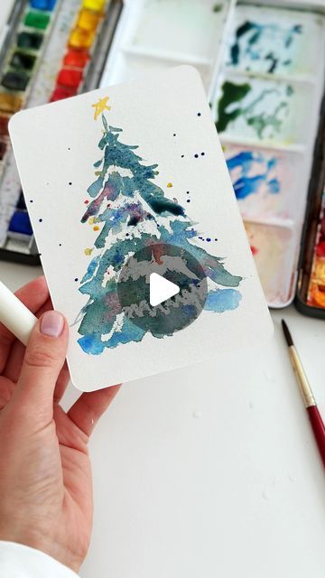 Anna Koliadych on Instagram: "An easy and fun way to paint a Christmas tree🎄❄️🥰. And again, a wax crayon did an amazing job 😅🥰 . #watercolor #watercolortutorial #christmasdecor #diy #christmastree #christmascard #craft" Painting A Christmas Tree, Paint A Christmas Tree, Christmas History, Watercolor Postcard, Watercolor Christmas Tree, Watercolor Beginner, Christmas Tree Art, Wax Crayons, Christmas Card Art