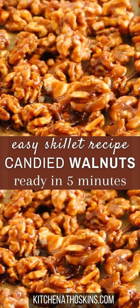 Candy Pecans Recipe Easy, Pecan Candy Recipe, Candied Nuts Recipe, Candied Walnut Recipe, Carrot And Walnut Cake, Caramelized Walnuts, Candied Pecans Recipe, Homemade Christmas Gift, Easy Skillet Meals