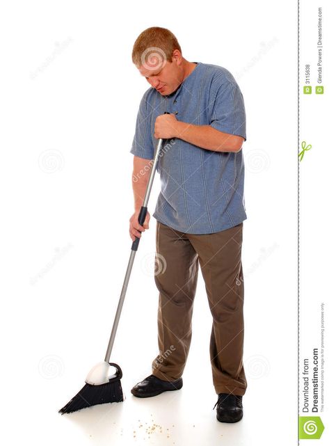 Cleaning Up. Man sweeping the floor with a domestic broom. Isolated on white #Sponsored , #Advertisement, #Ad, #Man, #floor, #Isolated, #sweeping Cleaning Drawing, Sweeping The Floor, Sweep The Floor, Philippines Culture, Standing Poses, Man Standing, Human Poses, White Image, Pose Reference Photo