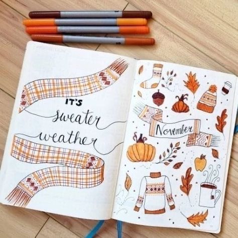 Doodles Step By Step, Leaf Doodles, Fall Bullet Journal, Autumn Bullet Journal, Autumn Doodles, Bullet Journal October, December Bullet Journal, Halloween Doodles, Bullet Journal Month