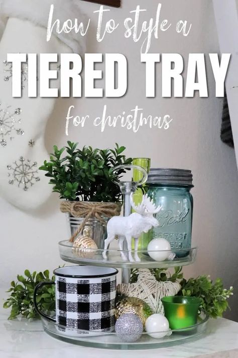 How to style a Farmhouse Christmas tiered tray using neutral Christmas decor, metallic ornaments, buffalo check and other found items. #christmas #farmhouse #homedecor Metallic Ornaments, Popsicle Stick Christmas Crafts, Fun Winter Crafts, Winter Diy Crafts, Diy Crafts Christmas, Money Savvy, Christmas Tiered Tray, Vintage Decorating, Christmas Crafts For Toddlers