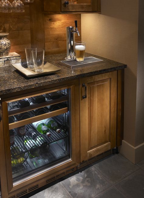 Is your glass half empty or half full? It doesn't matter when you have a Perlick Beer Dispenser in your home. This is the ultimate man (or woman) cave item! Basement Bar Ideas Diy, Basement Bar Ideas On A Budget, Basement Home Theater, Theater Decor, Bar Mini, Bar Refrigerator, Solid Door, Bar Outdoor, Basement Bar Designs