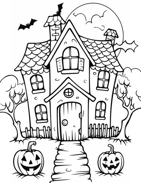 Haunted House Coloring, Halloween Coloring Pages Printable, Cute Halloween Coloring Pages, Free Halloween Coloring Pages, Halloween Coloring Sheets, Vintage Halloween Images, Witch Coloring Pages, Pumpkin Coloring Pages, Coloring Page Ideas