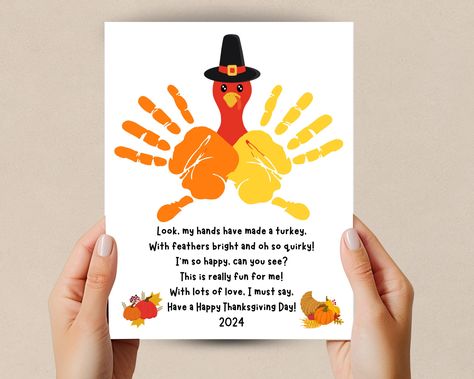 Turkey handprint art, handprint turkey craft, Thanksgiving Poem fun for babies, toddle and kids.  Creating memories and keepsakes Handprints for grandparents, aunts and uncles, moms and dads.  Perfect for daycare or preschool activity. Thanksgiving Handprint project is a fun preschool craft. This Handprint art is designed to bring creativity to your home, daycare, or craft time. Whether you're a parent or teacher these charming handprint will make your creative time special personalized Keepsake Preschool Thanks Giving Crafts, Handprint Turkeys For Toddlers, Crafts Thanksgiving Kids, Crafts To Do With One Year Olds, Hand Turkeys For Kids, Thanksgiving Parent Gifts Preschool, Thanksgiving Art Infants, Please And Thank You Activities For Kids, Handprint Turkey Crafts For Toddlers