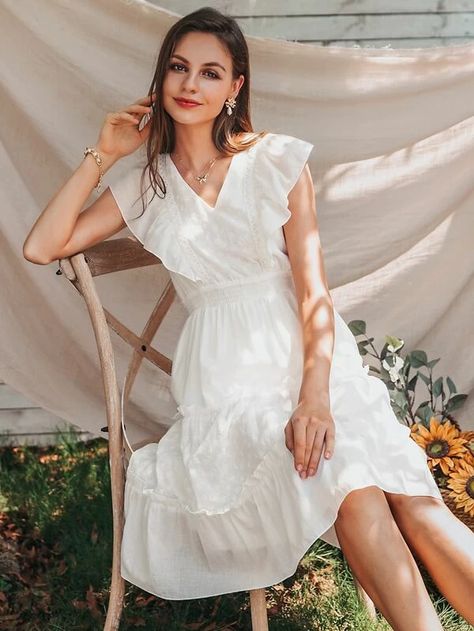 50th Clothes, How To Earn Money, Layered Dress, Office Dress, Midi Dress Casual, Ruffle Hem Dress, Office Dresses, Layer Dress, White Dress Summer