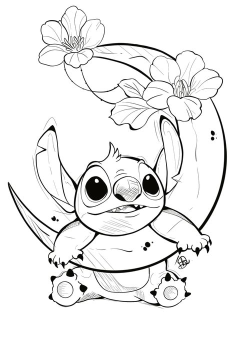 Stitch Tattoo Stencil, Stiches Dessin, Stitch Drawing Sketches, Stitch Tattoo Ideas, Disney Stitch Tattoo, Stitch Coloring, Stitch Outline, Stitch Coloring Pages, Stitch Tattoo