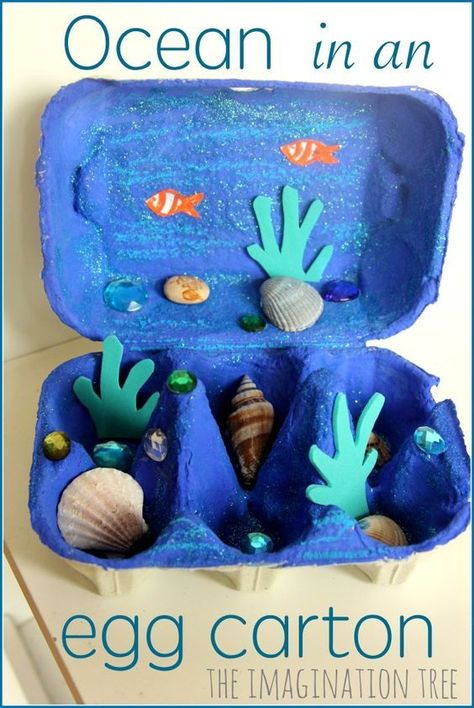 Ocean in an egg carton craft for kids Under The Sea Crafts, Imagination Tree, Ocean Activities, Egg Carton Crafts, Sea Crafts, Ocean Crafts, Creation Crafts, Preschool At Home, Egg Carton