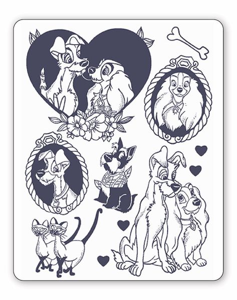 Lady And The Tramp Tattoo, L Tattoos, Tattoo Scroll, Scar Cover Up, Framed Tattoo, L Tattoo, Tattoo Skin, Tattoo Shows, Disney Artwork