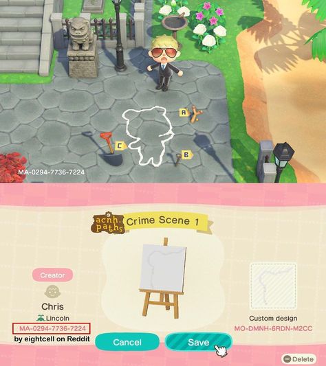 ✨Animal Crossing Patterns ✨ on Instagram: “THERE HAS BEEN A MURRRDERRR*** . *this is a reference to the office not to anything going on in the world right now, someone brought it to…” Fnaf Acnh, Acnh Horror Design Code, Animal Crossing Patterns, Acnh Halloween, Ac Codes, Acnh Paths, Acnh Patterns, Animal Crossing Funny, Animal Crossing Memes