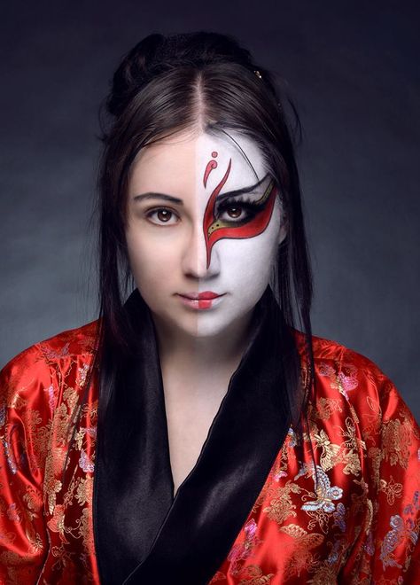 Kabuki design, so cool Kabuki Makeup, Geisha Makeup, All Natural Makeup, Japanese Makeup, Stage Makeup, Creative Makeup Looks, Halloween Make Up, Halloween Make, Makeup Designs