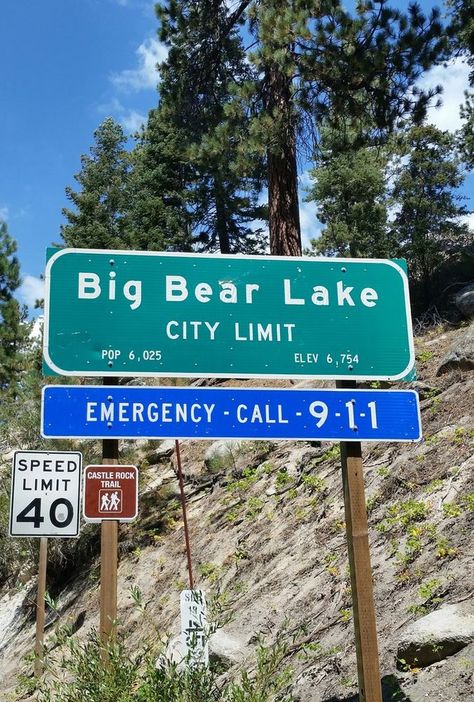 You can find this popular hike hiding right off Big Bear Boulevard only a few miles on either side from Big Bear Dam and Big Bear Village. Big Bear Trip, California Illustration, Big Bear Mountain, Bear Instagram, City Signs, Big Bear Lake California, California With Kids, Big Bear California, California Travel Guide