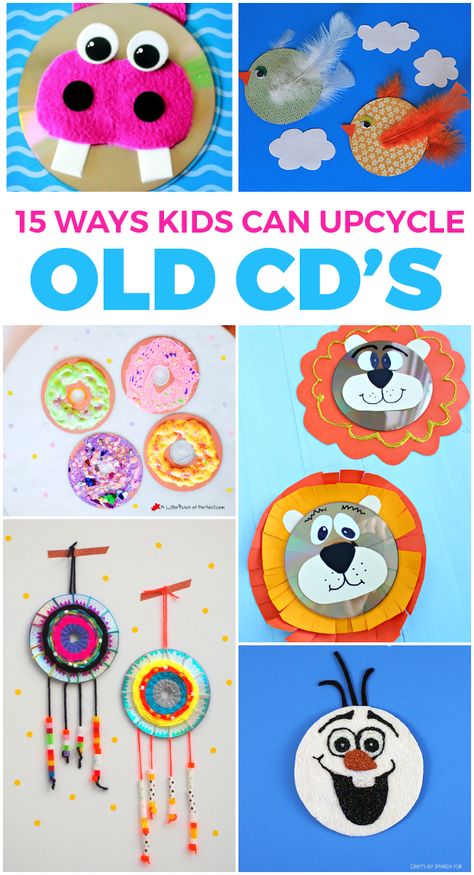 15 Fun Ways Kids Can Upcycle Old CD’s: Cute collection of CD crafts Dvd Crafts, Recycled Cd Crafts, Cd Crafts Diy, Cd Craft, Old Cd Crafts, Recycled Cds, Can Upcycle, Fun Projects For Kids, Old Cd