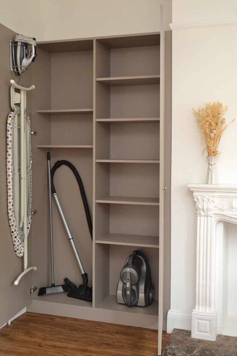 Cleaning Cupboard Storage, Boiler Cupboard Ideas Storage, Utility Cupboard Ideas, Functional Cupboard, Clean House Aesthetic, Storage Cupboard Ideas, Toilet Cupboard, Entrance Wardrobe, Cleaning Cupboard