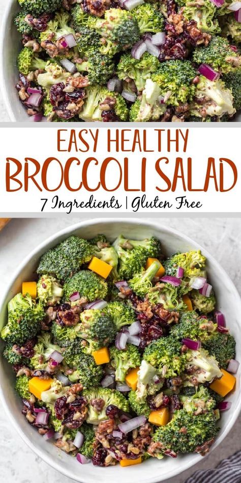 This easy broccoli salad is a quick and easy side dish that is always a favorite at any holiday or family gathering. It’s full of crunchy broccoli, crispy bacon, dried cranberries and nuts and all tossed together in a 3 ingredient creamy dressing. This broccoli salad is also gluten free and dairy free and gets better the longer it sits in the fridge! Raw Broccoli Salad, Crunchy Broccoli, Easy Broccoli Salad, Healthy Broccoli Salad, 30 Diet, Easy Broccoli, Raw Broccoli, Paleo Salads, Broccoli Salad Recipe