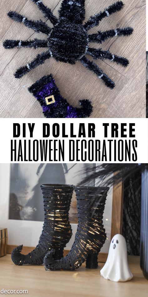 Upgrade your spooky decor on a budget with easy crafts featuring Dollar Tree Halloween DIYs that look elegant. Dollar Tree Spider, Creepy Candles, Dollar Tree Halloween Decor, Spider Craft, Twine Diy, Ghost Candles, Dollar Tree Halloween, Ghost Diy, Halloween Mantel