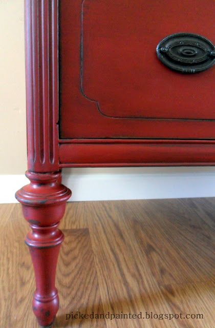 Red Painted Furniture Ideas, Red Buffet, Hutch Redo, Empire Dresser, Red Painted Furniture, Redesign Furniture, Sloppy Seconds, Painted Buffet, Painting 101