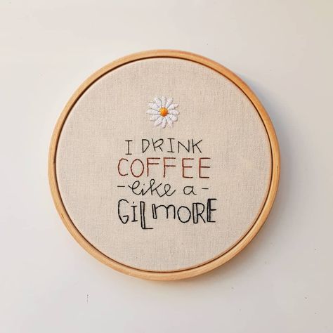 ☕🌼 Do u like gilmore girls? #embroidery #bordado #broderie #hoopart #needleandthread #needleworksociety #nicegirlsneedleclub #dmc… Gilmore Girls Cross Stitch, Gilmore Girls Embroidery, Coffee Embroidery Designs, Funny Embroidery Ideas, Embroider Ideas, Funny Embroidery, Baby Embroidery, Sewing Embroidery Designs, Embroidery Hoop Art