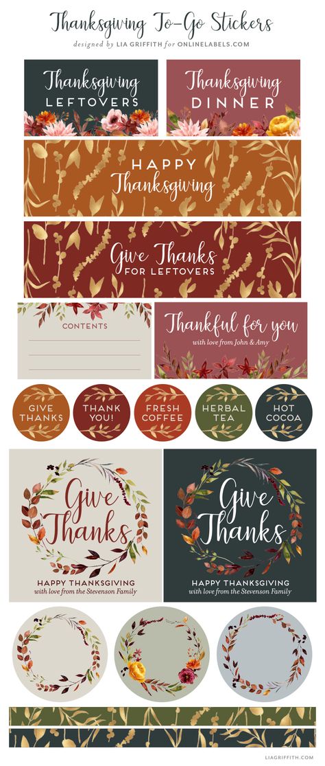 Free printable label set by Lia Griffith for Thanksgiving leftovers. Download at OnlineLabels.com. Thanksgiving Labels, Leaves Template, Fall Goodies, Free Label Templates, Thanksgiving Foods, Dinner Leftovers, Dark Red Background, Thanksgiving Place Cards, Delicious Thanksgiving