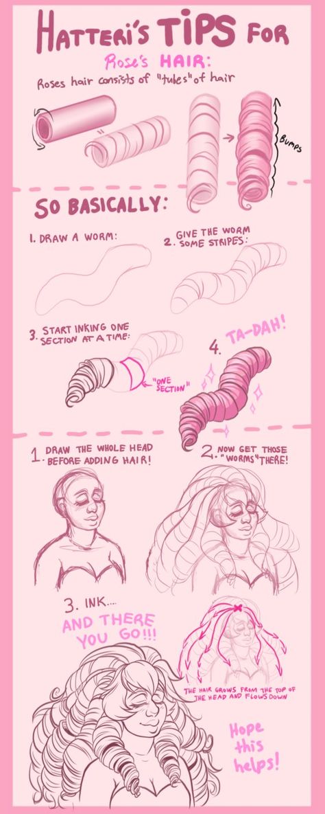 DRAWING TIPS: Rose's hair by LittleHatCat Rose Quartz Hair, Draw Tutorial, Drawing Hair Tutorial, Draw Hair, Art Advice, Drawing Hair, Hair Drawing, Hair Techniques, Roses Drawing