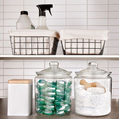 Storing Laundry Detergent Pods, Powder, and Liquid in Glass Jars and P Laundry Powder Container, Diy Laundry Detergent Pods, Clear Laundry Detergent Container, Dropps Laundry Detergent, Laundry Detergent Pods, Detergent Container, Laundry Time, Laundry Pods, Detergent Dispenser