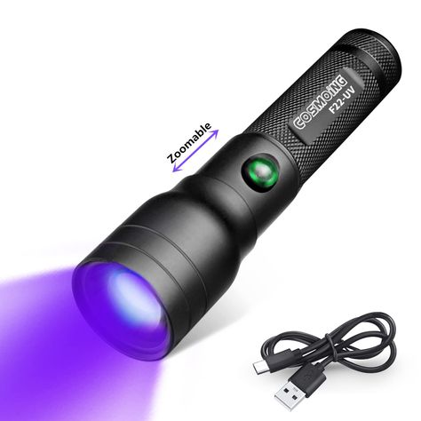 UV Flashlight USB C Rechargeable, 395nm Blacklight Flashlight, Zoomable Ultraviolet Pen Flashlight IP54 Pet Urine Detector fo Black Light Flashlight, Uv Flashlight, Uv Black Light, Bed Bug, Pet Urine, Light Flashlight, Ultraviolet Light, 18650 Battery, Led Flashlight