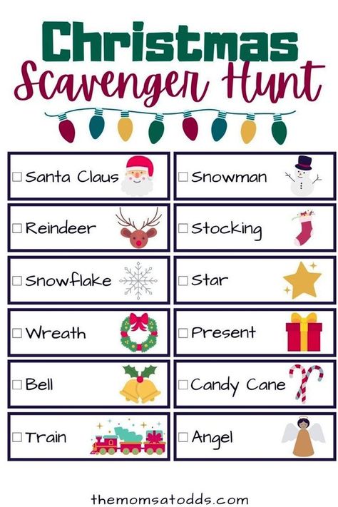 Want a fun Christmas activity for kids? Check out these fun Christmas scavenger hunt ideas with free printable! Start a new Christmas tradition scavenger hunt! Christmas Scavenger Hunt Ideas, Office Christmas Party Ideas, Christmas Scavenger Hunt For Kids, Holiday Family Activities, Christmas Riddles, Scavenger Hunt Ideas, Christmas Party Games For Kids, Christmas Pajama Party, Holiday Facts