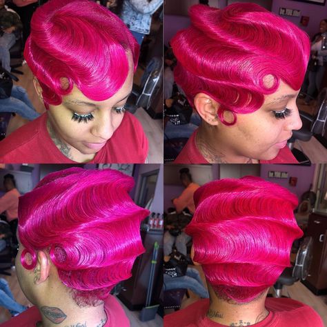 Kristina 👑 on Instagram: “Think pink 💕 #glamupyourlife 👑 #vintage #glam #waves #baby..... learn how it’s done this Sunday in #Chicago 💪🏾 #glamclass #hotpink” Pink Finger Waves, Colour Tattoo For Women, Glam Waves, Finger Waves, Lil Kim, Vintage Glam, Color Care, Casual Attire, Color Tattoo