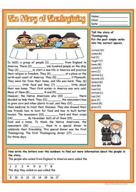 Story Of Thanksgiving, Thanksgiving Reading Comprehension, Thanksgiving Story, Thanksgiving Readings, Thanksgiving Stories, Thanksgiving Worksheets, English Exercises, Printable Thanksgiving, Happy Thanksgiving Day