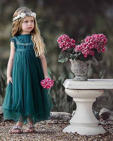 Flower Girl Hair Bows, Green Flower Girl Dresses, Girl Green Dress, Hannah Rose, Portrait Dress, Dark Green Dress, Amanda Dress, Girls Boutique Clothing, Birthday Girl Dress