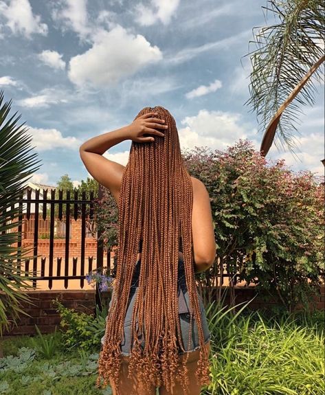 Brown Knotless Box Braids Medium With Curls, Long Box Braids Hairstyles Color, Ginger Braid Hairstyles, 30 Color Braids, Ginger And Black Braids, Braids Marron, Ginger Hair Black Women Braids, Different Color Braids, Ginger Hair Braids