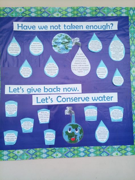 Tell children value of water in todays time Conservation Bulletin Board, Class Board, Classroom Boards, Palette Challenge, Science Boards, Importance Of Water, Interactive Science, Interactive Board, Baby Ganesha