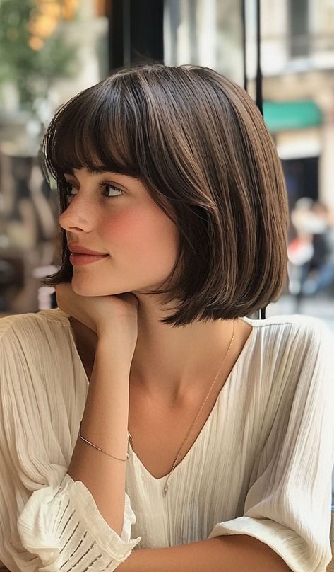 Dark Brown French Bob, Styling French Bob, French Bob Straight Hair, French Haircut Medium, Parisian Bob, French Bob Haircut, French Haircut, Cortes Bob, Classic Bob Haircut