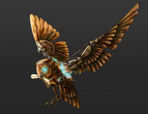 Steampunk Owl Art, Mechanical Animals Drawing, Artificer Gadgets, Owl Concept Art, Dnd Steampunk, Mechanical Owl, Owl Talons, Monsters Dnd, Mechanical Bird