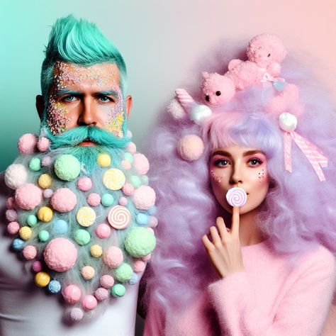 Cotton Candy Costume Diy, Candy Land Costumes, Cotton Candy Costume, Christmas Editorial, Cupcake Costume, Haunted Carnival, Pastel Wig, Handmade Halloween Costumes, Candy Lady