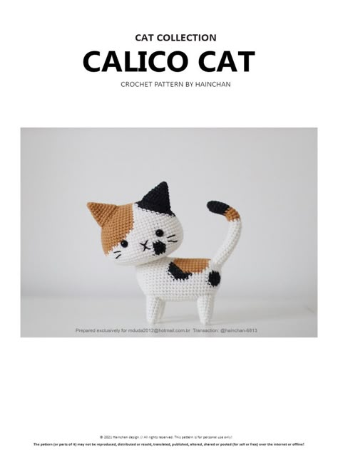 Calico Cat Crochet Pattern Free, Crochet Calico Cat, 5mm Crochet Hook, Sport Weight Yarn, Calico Cat, Safety Eyes, Crochet Cat, Cat Toy, Crochet Hook