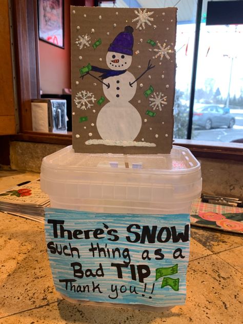 #tips #tipjarideas #snowman #money #restaurant Christmas Tip Jar Ideas, Tips Box Ideas Restaurant, Tip Jars Ideas, Christmas Tip Jar, Cute Tip Jar Ideas For Work, Tip Jar Ideas For Work, Tips Jar Ideas Funny, Tip Jar Ideas, Funny Tip Jars