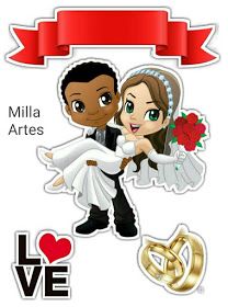 Couple with Afro Man Getting Married: Free Printable Cake Toppers. Baby Unicorn Party, Printable Cake Toppers, Minion Stickers, Wedding Flags, Hot Air Balloon Craft, Lol Doll Cake, Afro Man, Gender Reveal Cake Topper, Frozen Cake Topper