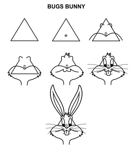 Step-by-step tutorial to draw Bugs Bunny Drawing Bugs Bunny, Bugs Bunny Drawing Easy, How To Draw Bugs Bunny Step By Step, How To Draw Bugs Bunny, Bugs Bunny Nail Art, Bugs Bunny Nails, Bugs Bunny Painting, Bunny Drawing Simple, Bugs Bunny Art