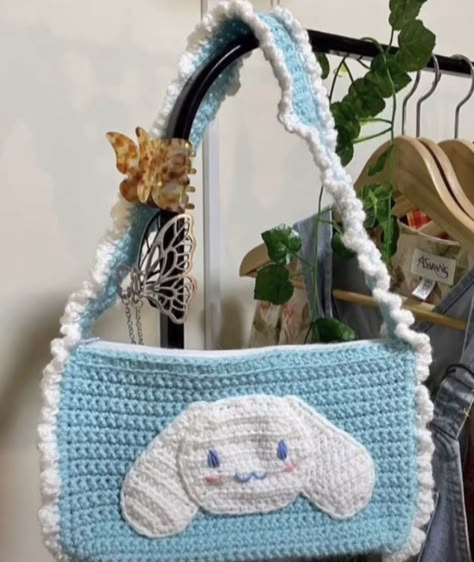 Cinnamoroll Crochet Bag, Crochet Bear Bag, Crochet Cinnamoroll, Fast Easy Crochet, Sanrio Crochet, Hello Kitty Crochet, Crochet Purse Pattern Free, Stylish Crochet, Bag Designs