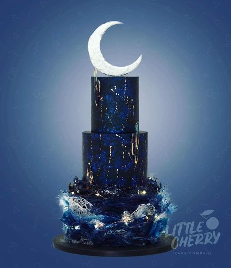 Night Sky Cake, Celestial Wedding Cake, Sky Cake, Starlight Wedding, Starry Night Wedding Theme, Midnight Vibes, Wedding Under The Stars, Gothic Wedding Cake, Star Themed Wedding