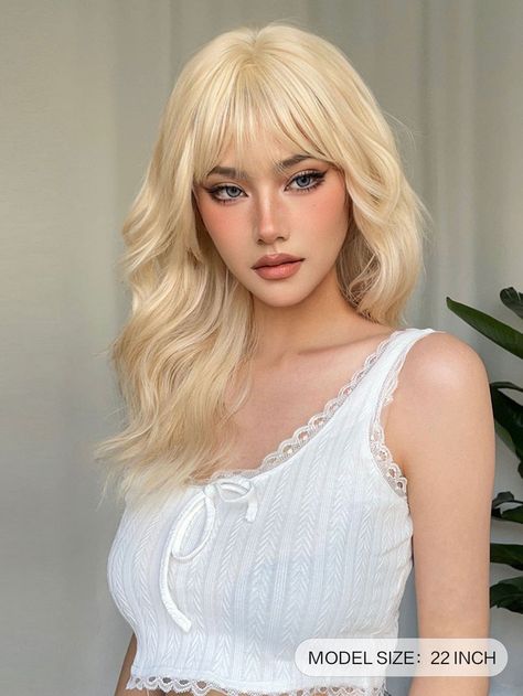 Long Wavy Blonde Synthetic Wigs Platinum Daily Natural Hair Wigs With Bangs Cosplay Wig For Women Heat Resistant | SHEIN USA Haircube Wigs, Long Blonde Wig, Natural Hair Wigs, Long Curly Wig, Hair Extensions Best, Fake Hair, Natural Wigs, Wig With Bangs, Light Blonde