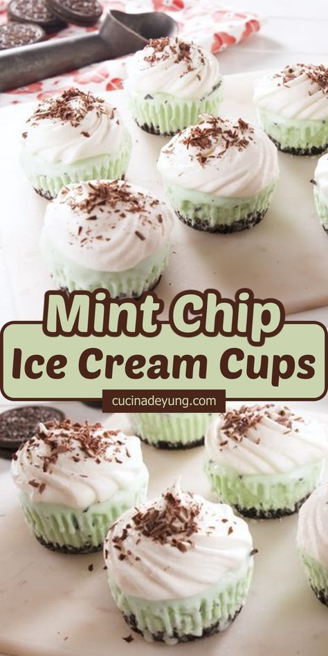 Mint Chip Ice Cream Cups Chocolate Chip Cookie Cups For Ice Cream, Mint Ice Cream Cake, No Churn Mint Chocolate Chip Ice Cream, Cuisinart Mint Chocolate Chip Ice Cream, Mint Choc Chip Ice Cream, Paris Bakery, Christmas Cookie Party, Ice Cream Cups, Mint Chip Ice Cream