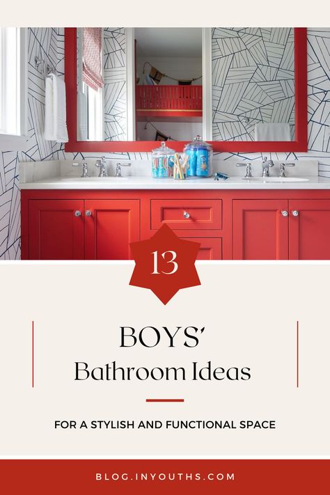 BOYS BATHROOM IDEAS Kids Bathroom Inspiration, Teenage Bathrooms Boy, Boy Bathroom Ideas Kid, Teen Boys Bathroom Ideas, Teen Boy Bathroom Ideas, Boys Bathroom Ideas Teenagers, Kids Farmhouse Bathroom, Boys Bathroom Ideas